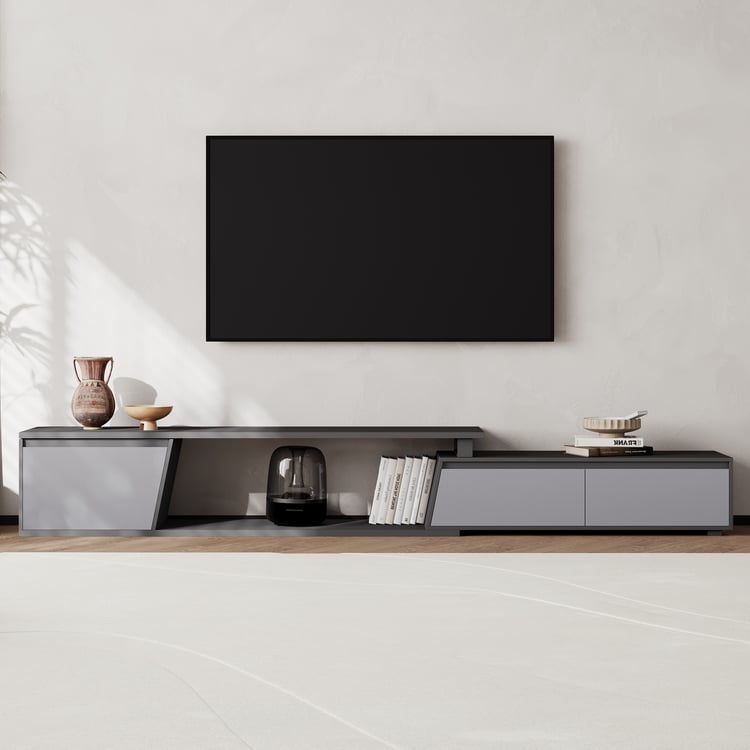 Extendable Fero grey TV cabinet with 3 drawers 180 - 280 cm｜Homary ES