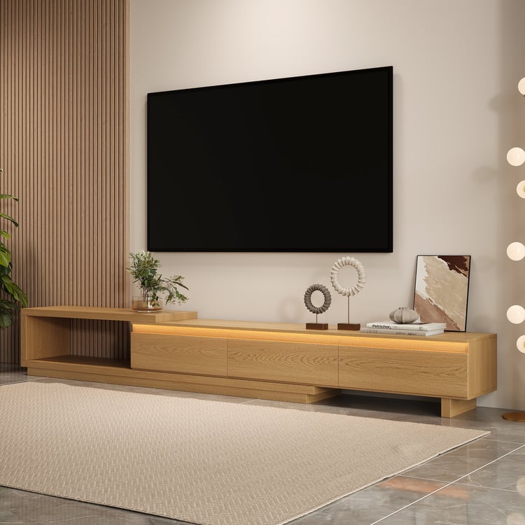 Meuble TV extensible Quoint avec 3 tiroirs et lampe (1790mm-2550mm)