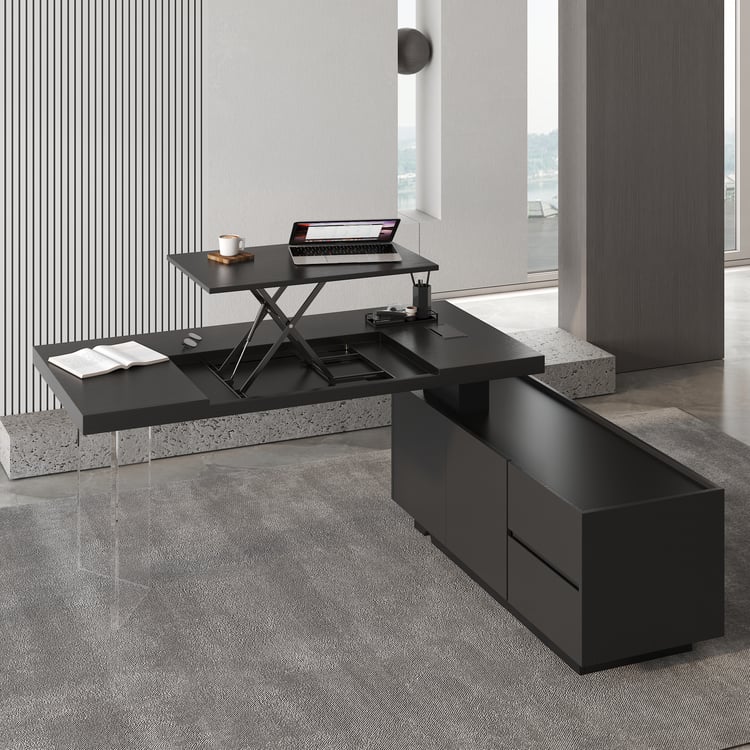 1815mm moderní černý stojící výkonný stůl ve tvaru písmene L se zvedákem Stolní pravá ruka