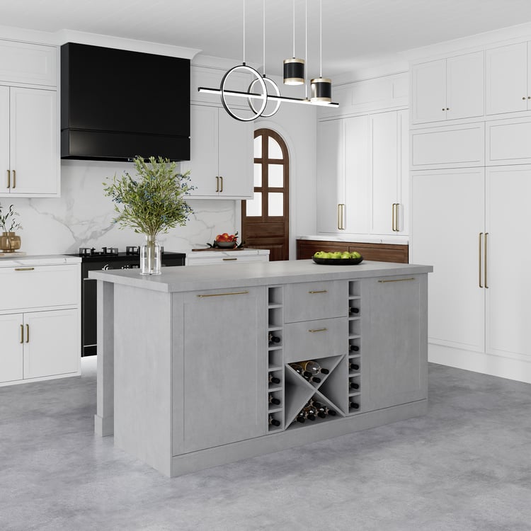 59" Modern Gray Sintered Stone Kitchen lsland  Wine Storage