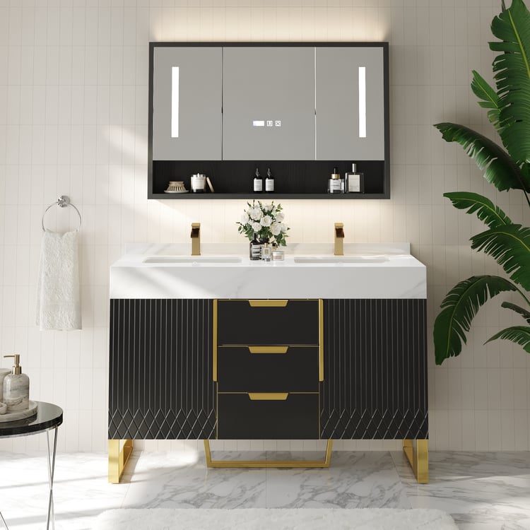 Ensemble de vanité de salle de bain autoportant Aro, 1200 mm, noir avec double vasque