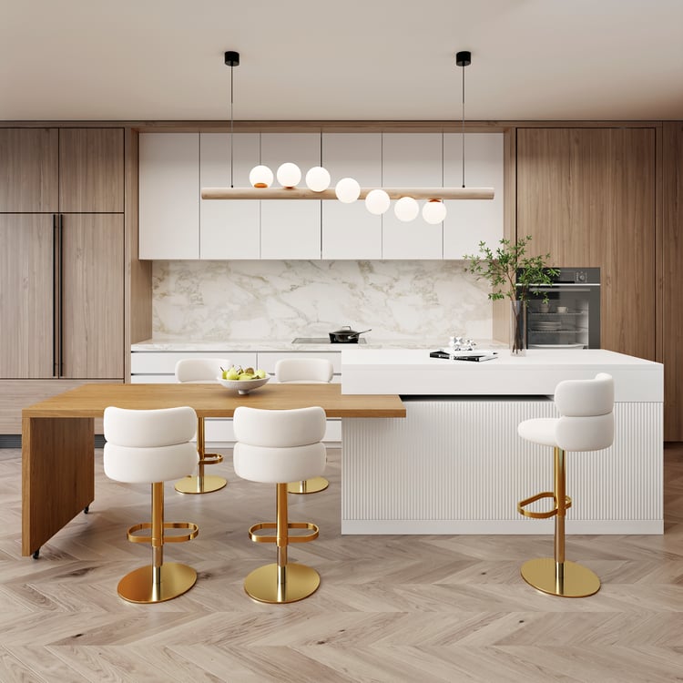 81''-106" Extendable Natural&White Kitchen lsland with Doors&Drawers Marble Pattern Top