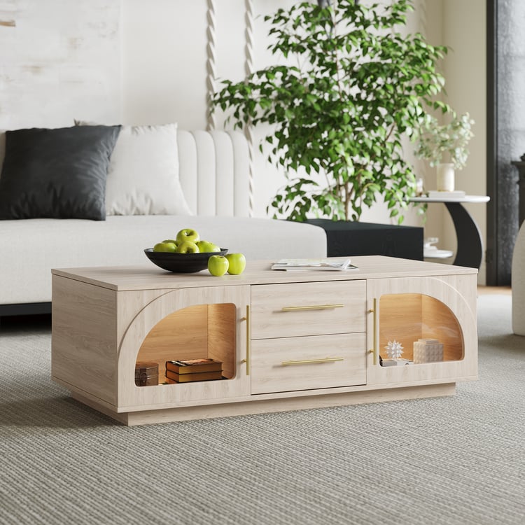 Table basse Arune à portes cintrées en verre de 1200 mm avec rangement et LED