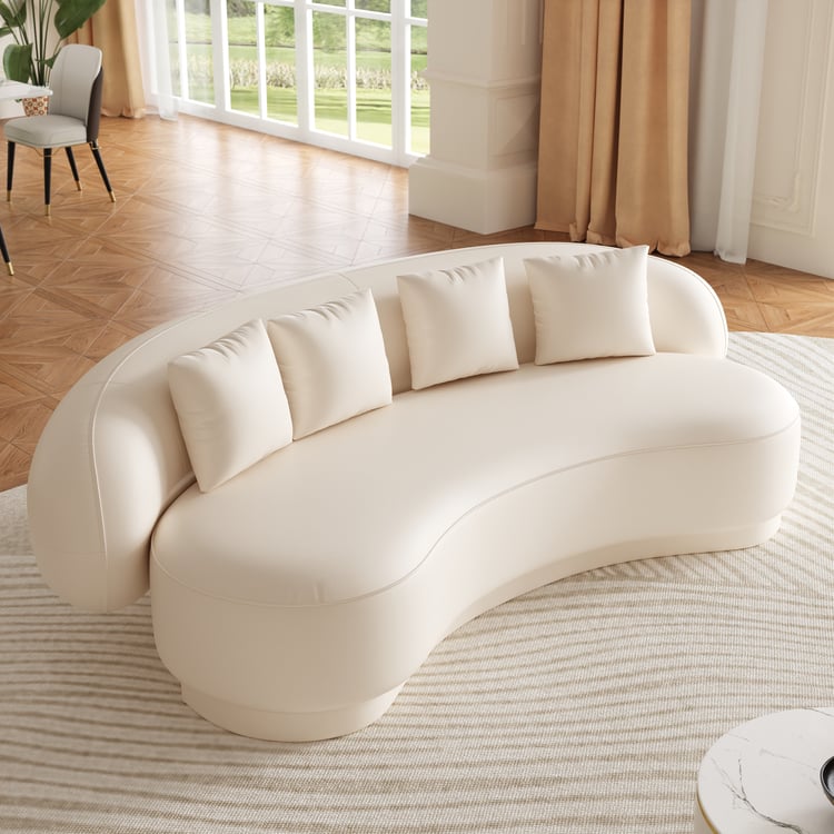Suncurve Modern Leather Upholstered Sofa 3-Seater Sofa 82.7" White Sofa