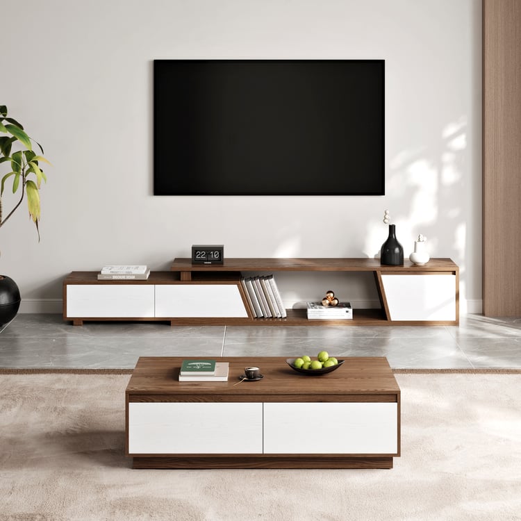 Fero TV Stand Set of Wood White & Walnut Extendable TV Stand Fero TV Stand Set of Wood White & Walnut Extendable TV Stand