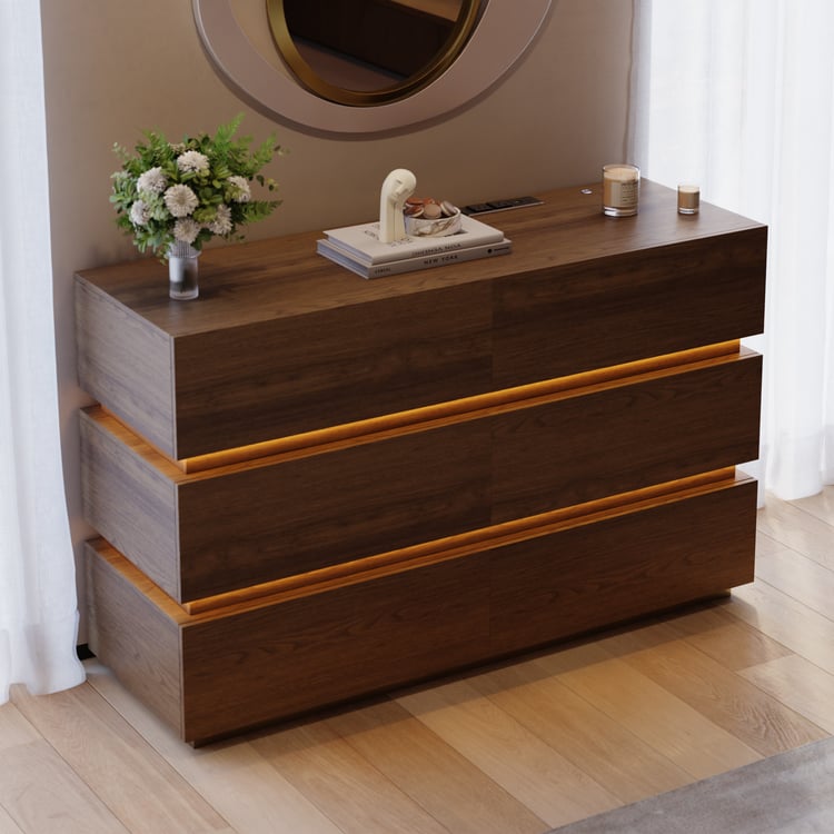 Lumio 1200mm LED 6-Drawer Dresser with Charging Station