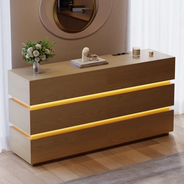 Lumio 1500mm LED 6-Drawer Dresser with Charging Station