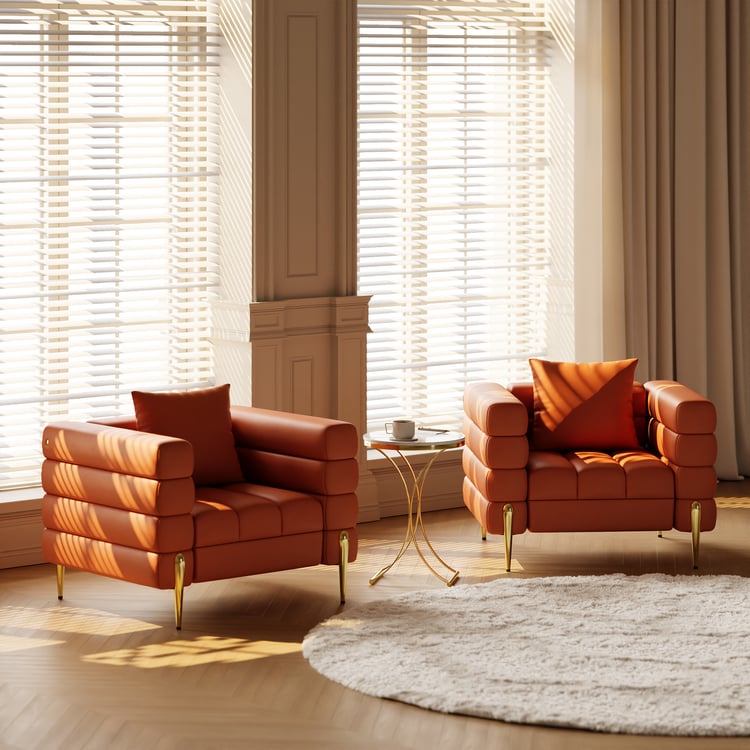 Aurora Performance Leather Upholstered Accent Chair in Gold Finish Set of 2