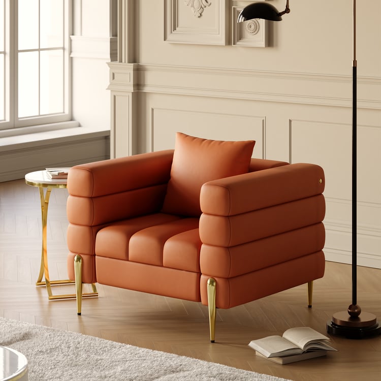 Axial Performance Leather Upholstered Accent Chair in Gold Finish