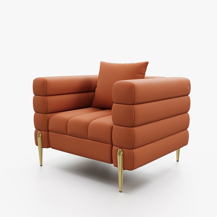 Axial Performance Leather Upholstered Accent Chair in Gold Finish
