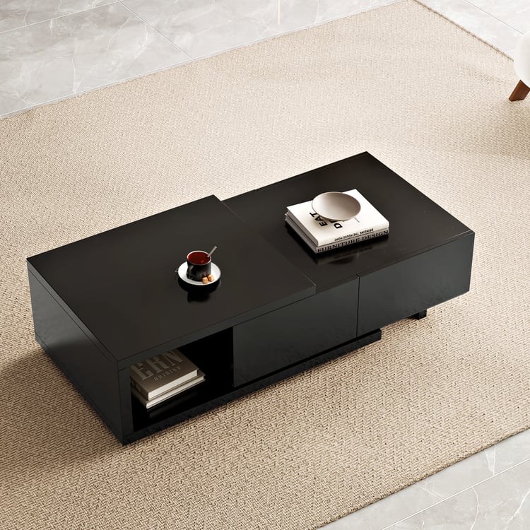 Quoint Black Extendable Coffee Table with 2 Drawers(1200mm-1750mm)