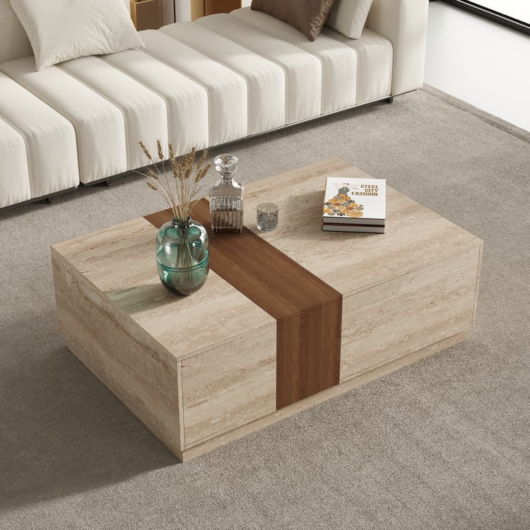 Vewal 1200mm Walnut Veneer Block Coffee Table with 2 Drawers