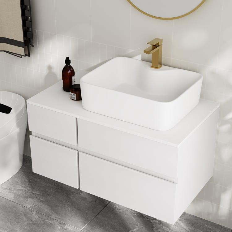 800mm White Floating Bathroom Vanity Right Offset Vessel Sink