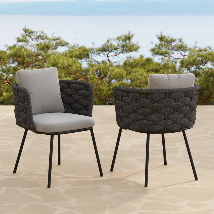2-Pieces Mid Century Modern Aluminum & Ropes Outdoor Patio Dining Chair Dark Gray
