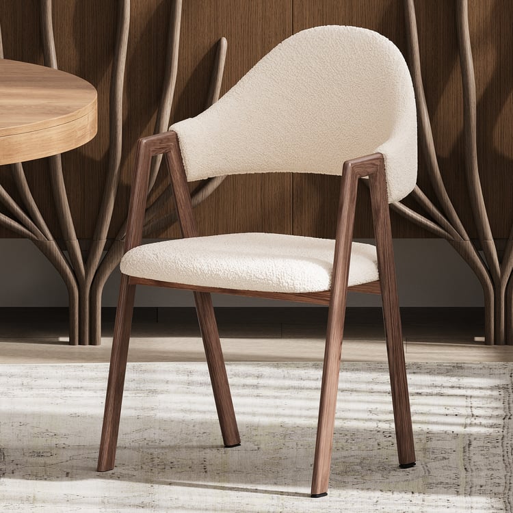 Sedia da pranzo imbottita bianca con schienale curvo, set di 2