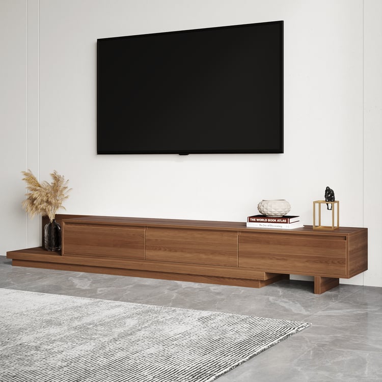 Fero Walnut rozšiřitelný televizní stojan se 3 zásuvkami (2000 mm - 3600 mm)