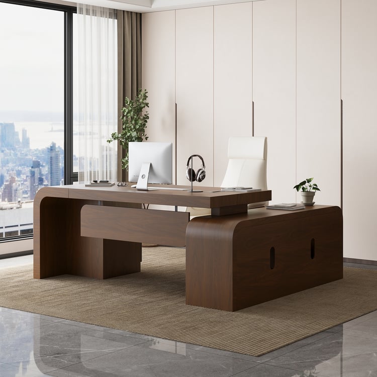 Chicent Walnut L-shaped Modern Computer Desk with Cabinet Left Hand (1800mm)