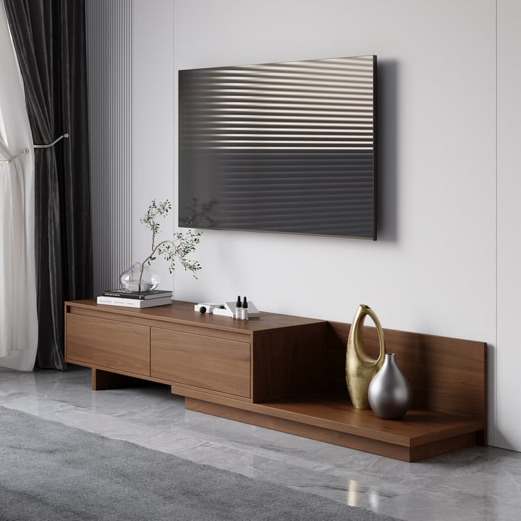 Fero Walnut Extendable TV Stand with 2 Drawers(1200mm-2000mm)