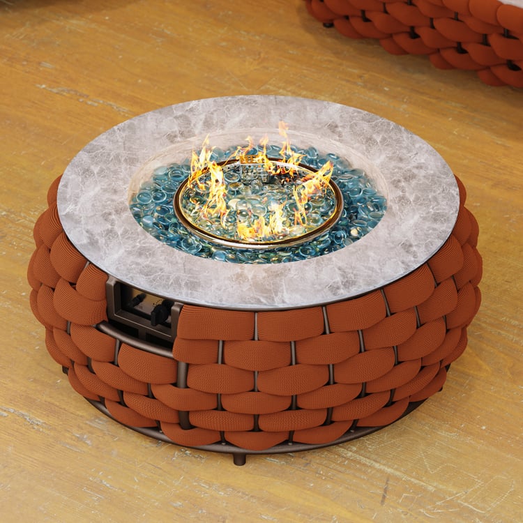 Tatta Weave Round Smokeless Propane Fire Pit in Orange