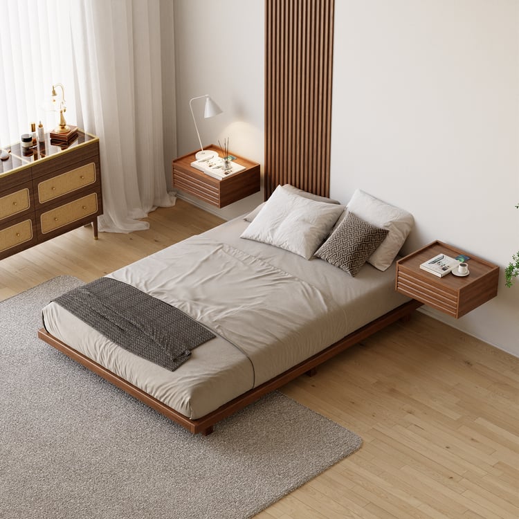 Japanese Style 140*200cm Low Bed Frame Walnut Floor Bed|Homary Japanese Style 140*200cm Low Bed Frame Walnut Floor Bed|Homary