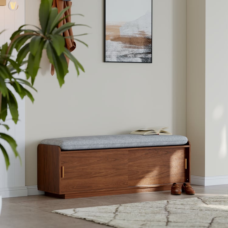 Walnut Shoe Storage Bench with Cushion