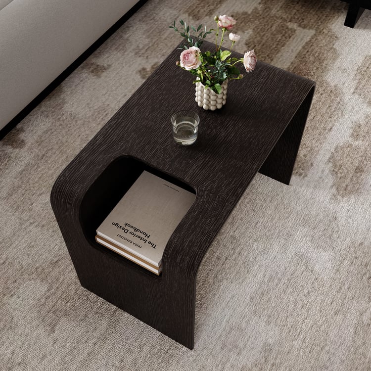 C-Shaped Black Convertible Wood Side Table with Storage｜Homary