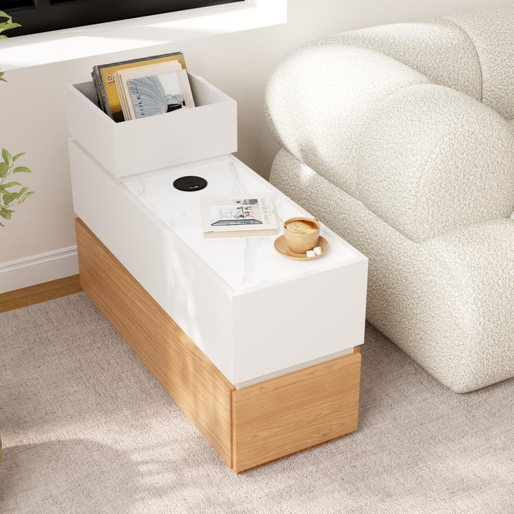 Sintered Stone Top Narrow Smart Side Table with Storage