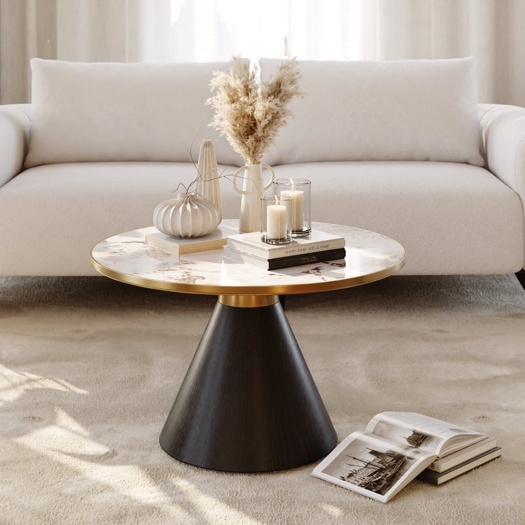 Sculra 28" Round Black Coffee Table with Sintered Stone Top