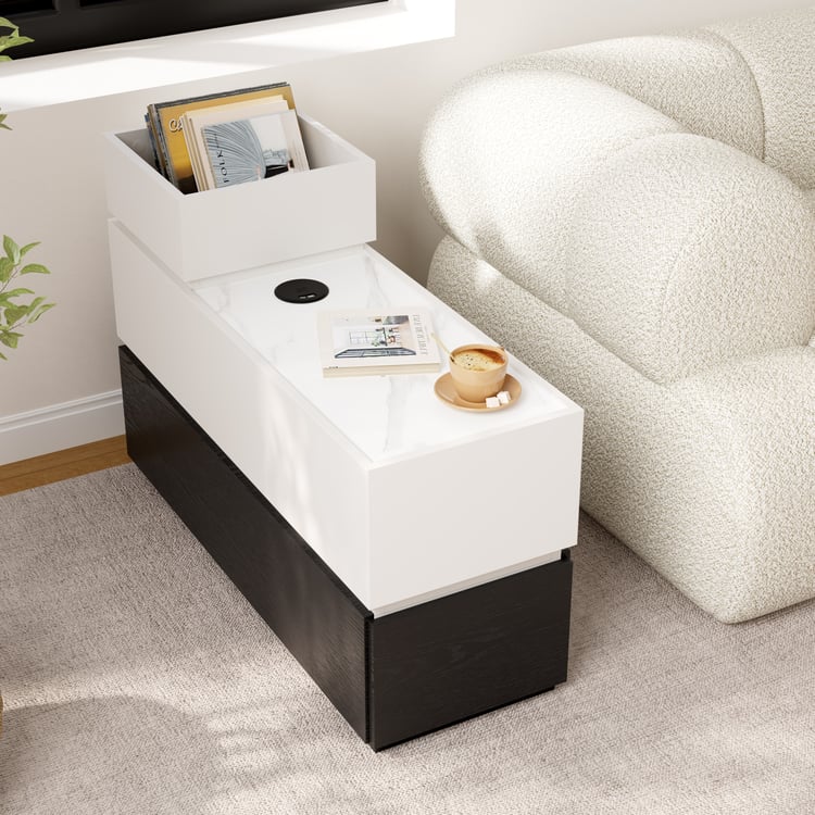 Sintered Stone Top Narrow Smart Side Table with Storage