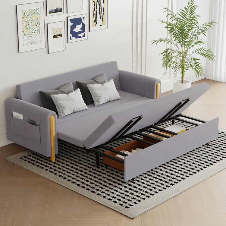 82" Queen 3-Seater Linen Convertible Sleeper Sofa