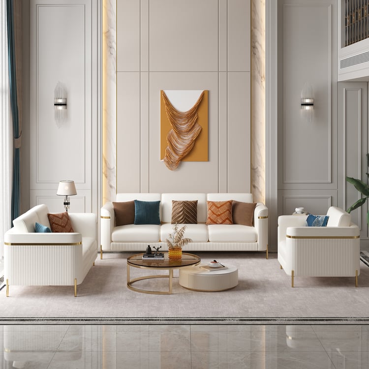 3-teiliges Vertex-Sofa-Set mit Stuhl, moderne Wohnzimmer-Sofagarnitur mit Kissen｜Homary