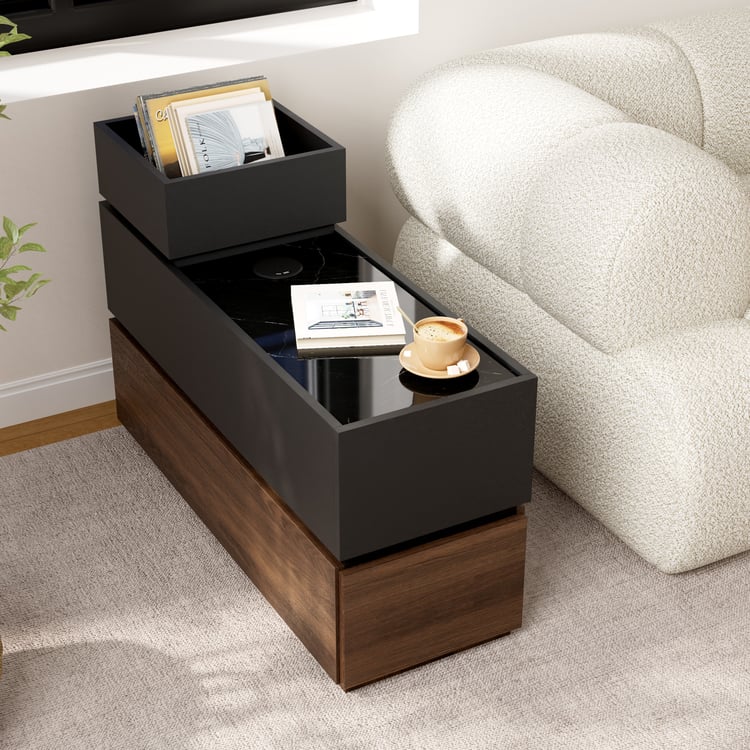 Table d'appoint étroite 90 cm en pierre frittée avec USB et rangement