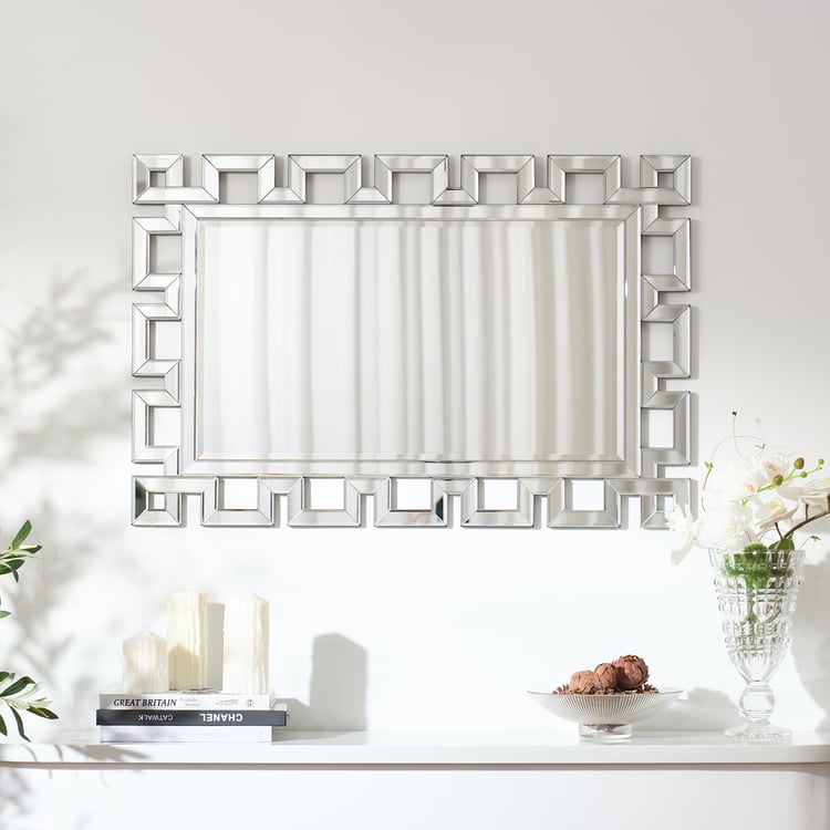 Miroir mural décoratif rectangulaire de 900 mm avec cadre biseauté géométrique