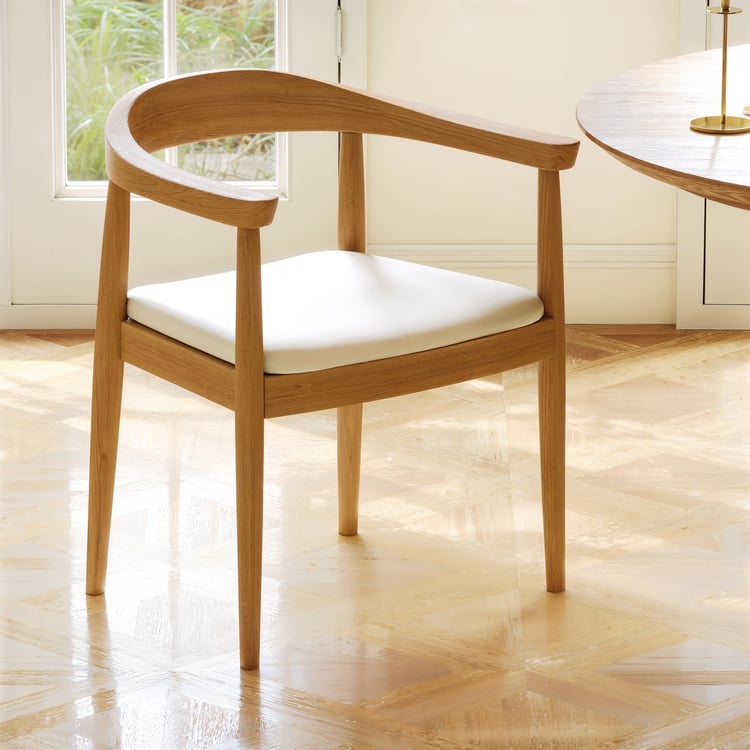 Acurv Walnut Wood Dining Chair with White PU Leather Seat, 6 Pieces