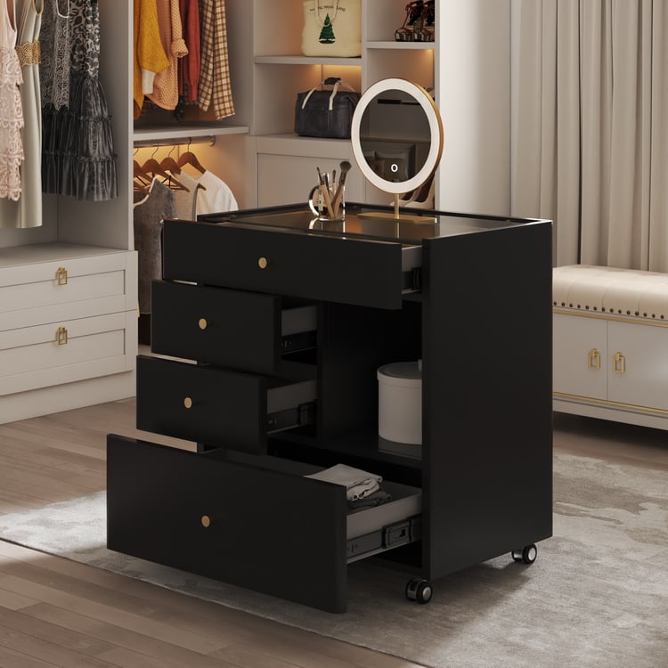 Saddle Leather Walk-In Closet Island Jewelry Dresser with Glass Top
