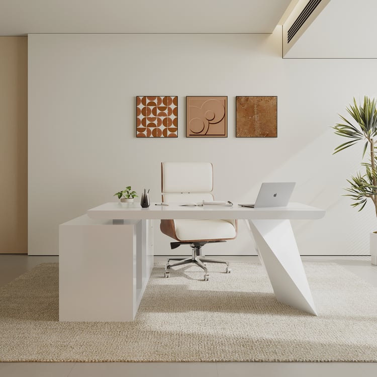 Modern White L-Shape  Right Hand Executive Desk & Office Chair Set (1800mm)