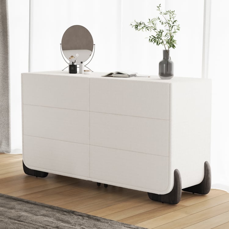 Commode intelligente à 6 tiroirs Curva, 63 po, bouclée, blanche