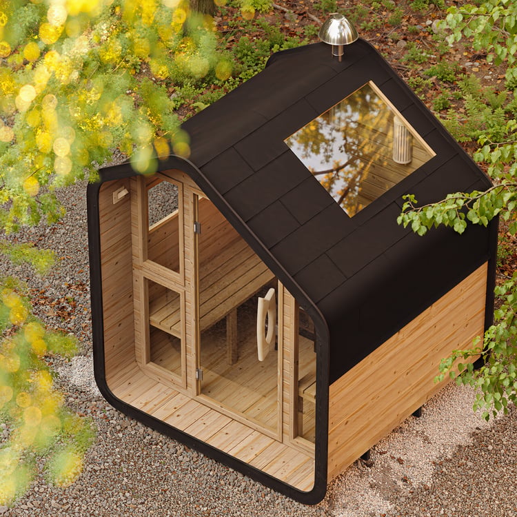 Outdoor Rustic Wooden Sauna with Front Porch Canopy｜Homary