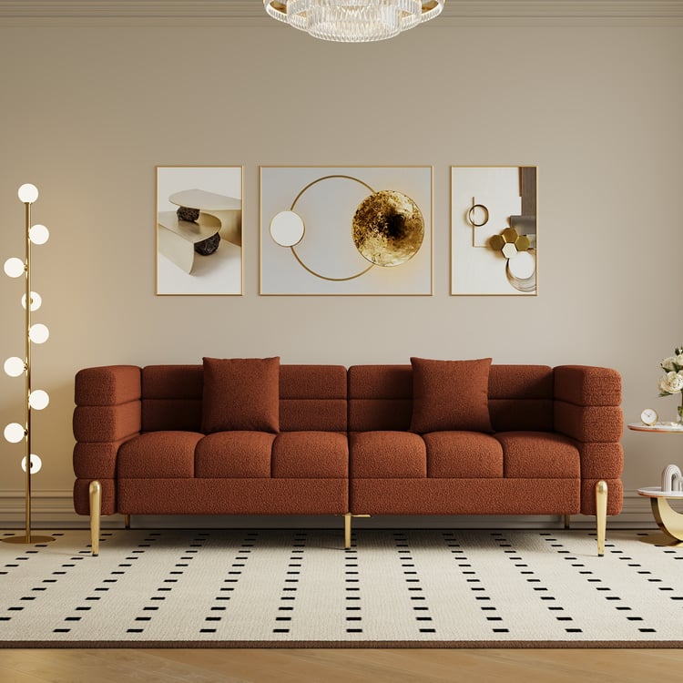 Axial 2000mm Boucle Fluted Sofa with Gold Legs & Pillows｜Homary