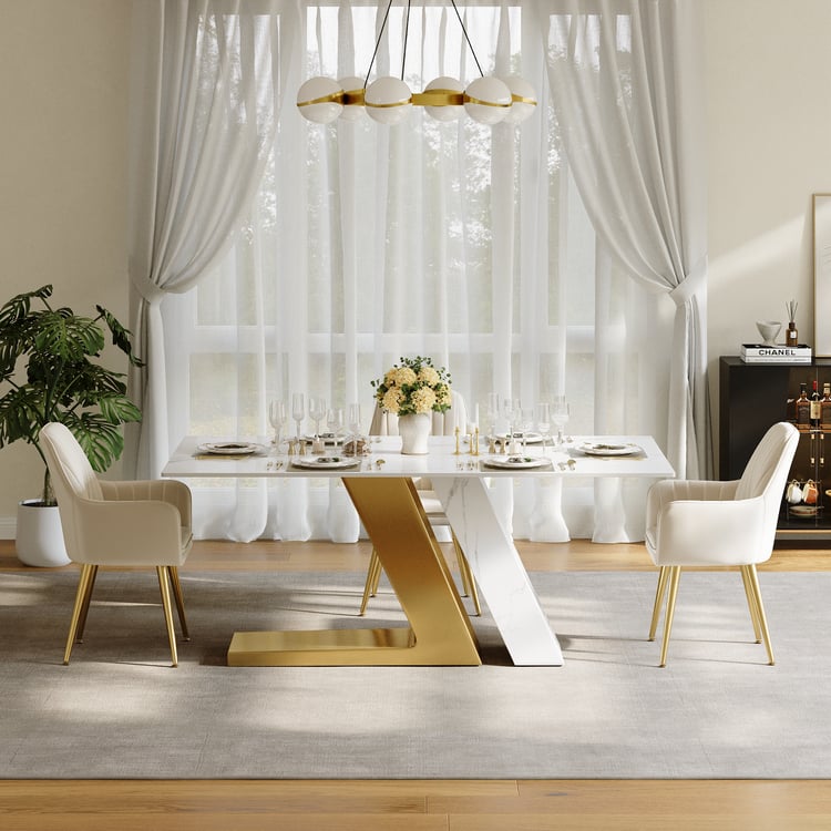 Rectangle Dining Table with Faux Marble Top & Pedestal Base | homary