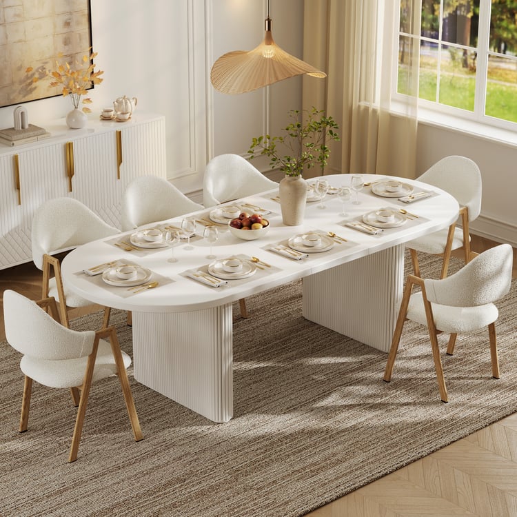 Japandi 2000mm-2400mm Oval Extendable White Dining Table & 8