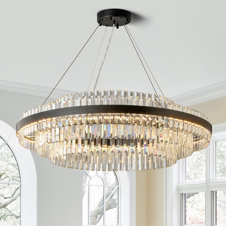 Fixedo Modern Tiered Crystal LED Chandelier in Black Light