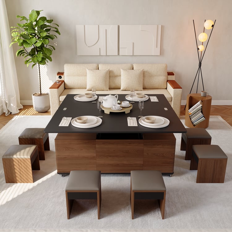 Lift-Top Wood Coffee Table, Walnut & Black Modern Furniture for