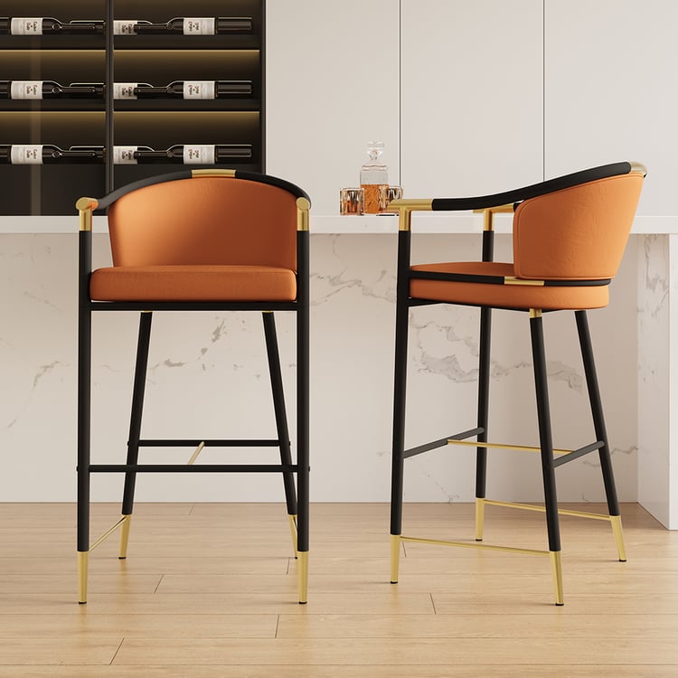 Cranis Series Modern Velvet Bar Stools with Upholstery Orange