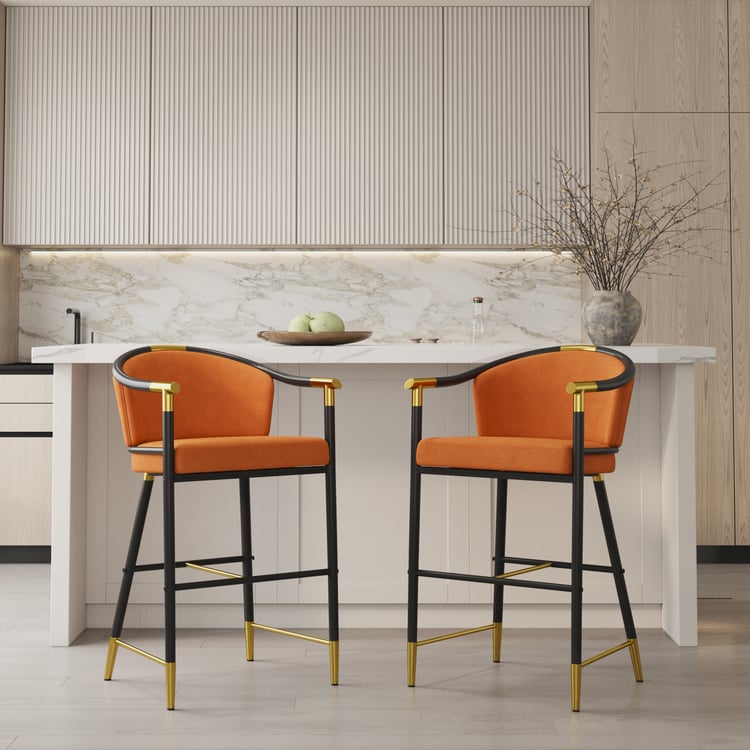 Cranis Series Modern Velvet Counter Stools with Upholstery Orange