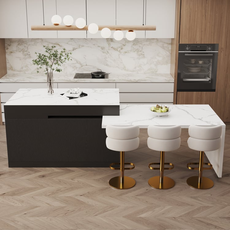 Îlot de cuisine blanc de 72 po avec rangement | Armoire de cuisine moderne | homary