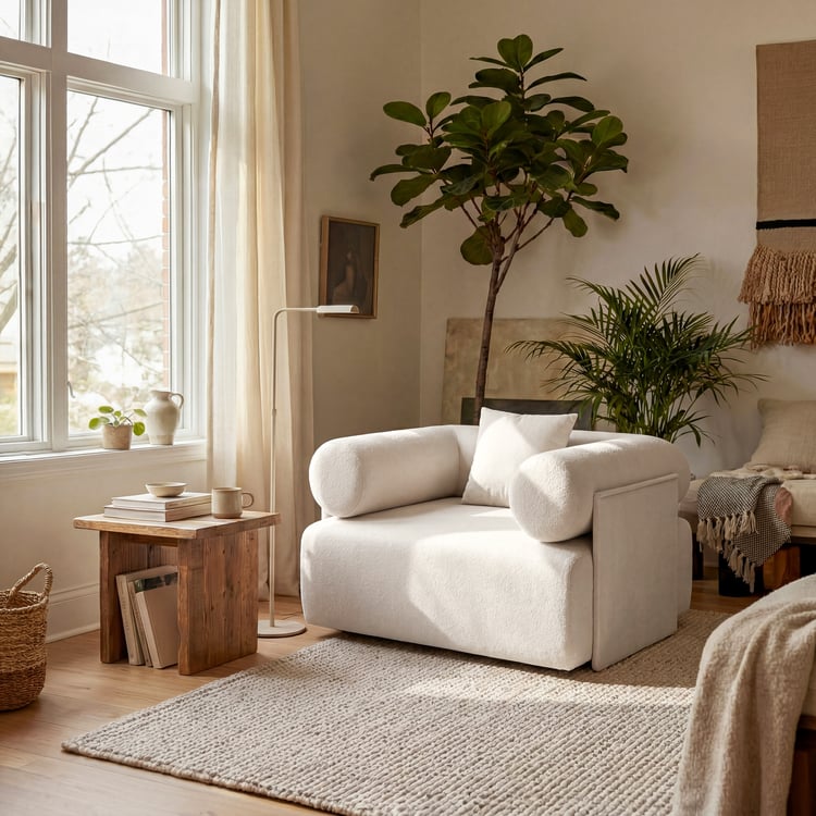 Serene Modern White Velvet Lounge Accent Chair