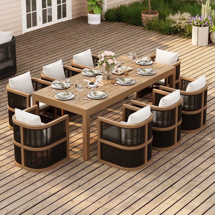 Wevara 9-Piece Patio Dining Set With 8 Rope Weave Armchairs
