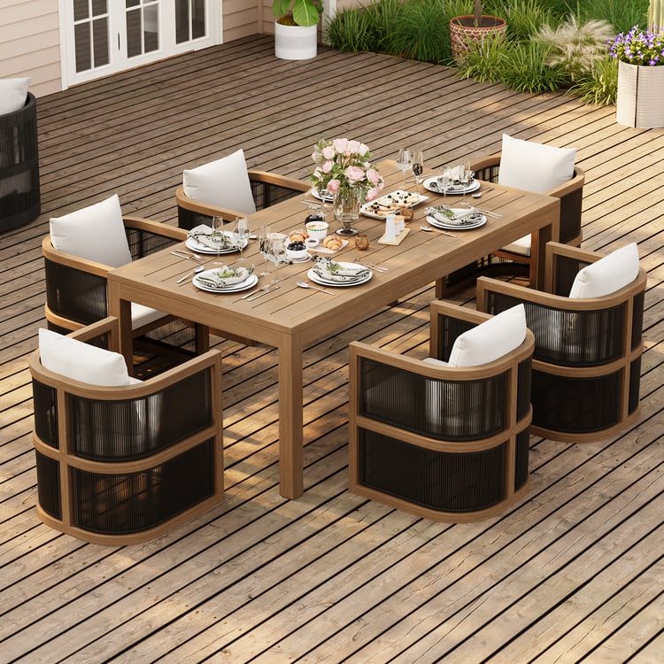Wevara 7-Piece Patio Dining Set & 6 Rope Weave Armchairs