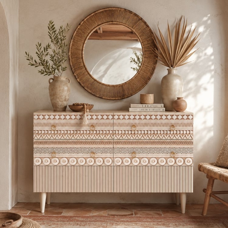 1200mm Commode Boho Armoire de Rangement à 6 Tiroirs